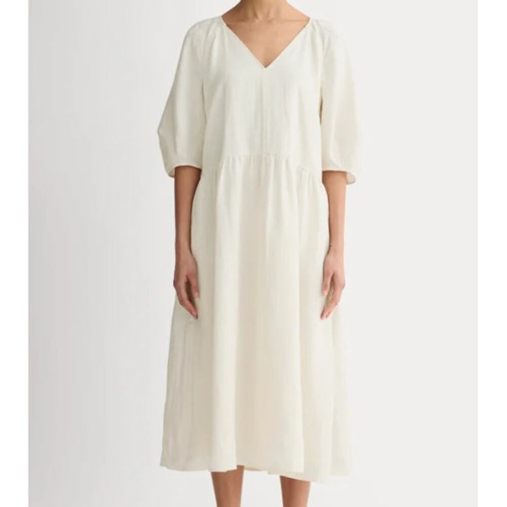 EVERLANE Linen Oversized Puff Sleeve Dress Ivory NWT Midi Shift Women's XS